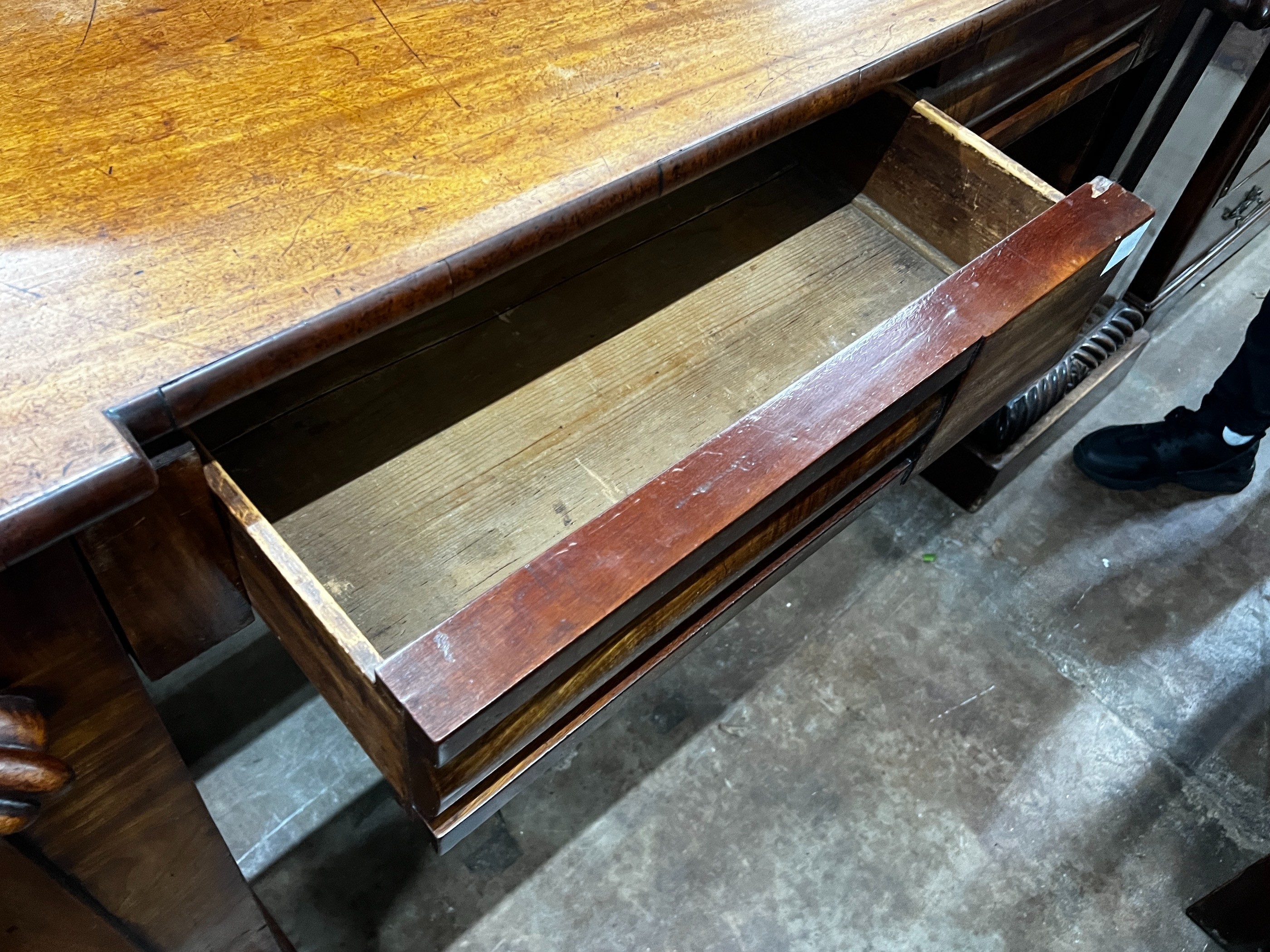 An early Victorian mahogany pedestal sideboard, length 204cm, depth 55cm, height 123cm